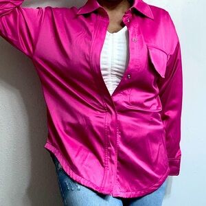 Zara Oversized Pink Satin Button Down Shirt Top S